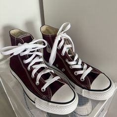 Converse High Tops Unworn Brand New Burgundy Women’s Size 6 Means Size 4 Converse All Star High, Red Platform, Converse Red, Winter Inspo, Converse High, Converse High Tops, Womens Converse, Converse All Star, Converse Shoes