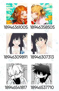 an image of anime characters with numbers on the bottom and bottom half of each character