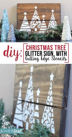 diy christmas tree glitter sign with cutting edge stencils