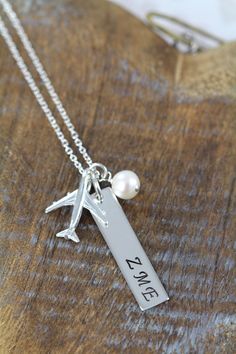 Personalized Gifts and Jewelry for Pilots and Flight Attendants from Shiny Little Blessings on Etsy. ★ This item is created with the highest quality sterling silver, NEVER plated! Best bet for all skin types and those with metal sensitivities. Your best choice for lasting quality. ★ This necklace comes gift wrapped and with a message card for convenient and loving gift giving!! Let me know during check-out if you would like to add a personalized message to the gift wrapped item. ★ Need it quickl Classic Hand Stamped Sterling Silver Necklaces, Classic Sterling Silver Hand Stamped Necklaces, Classic Silver Hand Stamped Necklace, Classic Hand Stamped Sterling Silver Jewelry, Classic Silver Hand Stamped Jewelry, Classic Hand Stamped Silver Jewelry, Classic Hand-stamped Silver Jewelry, Necklace Airplane, Aviation Jewelry