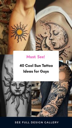 Explore 40 unique sun tattoo ideas for guys through 4 images showcasing various designs like minimalist sun tattoos and hand sun tattoos, blending creativity with personal expression. Sun Tattoo Designs, Sun Tattoos, Sun Tattoo, Sun Designs, One Design, Sun