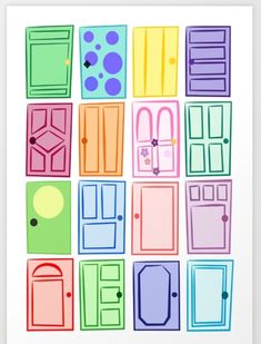 an art print with many different colored doors