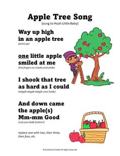 an apple tree song is shown with the words in english and spanish, along with pictures of