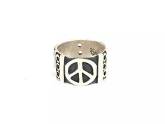 Taxco Mexican 60's 70's Peace Symbol  Sterling Silver 925 Band Ring Sz 6.5  Type:  Ring / Band Stone:  n/a Size:  6.5 Length: n/a Width:  10.7 mm Height:  n/a Weight:  7.3 gr  Clasp: n/a Signed:  925, Taxco, Hecho en Mexico, Sterling, Eagle stamp with anchor Condition:  Scattered scratch and patina Comments:  Can be re-sized but it would alter the design. This is an original vintage ring, not a modern copy Please see all photos for details Art Ring, Dope Jewelry, Vintage Ring, Ring Band, Band Ring, Peace Symbol, Vintage Rings, Silver 925, Favorite Jewelry