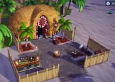 Ddlv Inspiration Dazzle Beach, Dreamlight Valley Design Ideas Dazzle Beach, Dream Light Valley Dazzle Beach, Dream Light Valley Beach Ideas, Dreamlight Valley Chez Remy Ideas, Dreamlight Valley Aesthetic, Disney Dreamlight Valley Moana House, Dreamlight Valley Minnie Mouse House