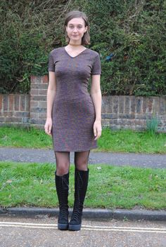 Brown Fitted Mini Dress With Short Sleeves, Multicolor Fitted Mini Dress With Short Sleeves, Beverly Crusher, Artsy Pics, Chica Punk, Brown Rainbow, Female Pose, Length Measurement, Dress With Short Sleeves