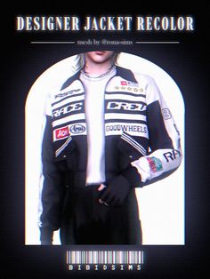 a man wearing a black jacket and white shirt with the words designer jacket recolor on it