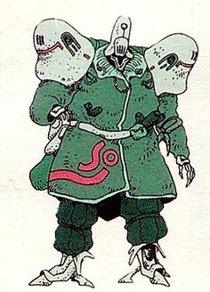 a drawing of two people wearing helmets and coats