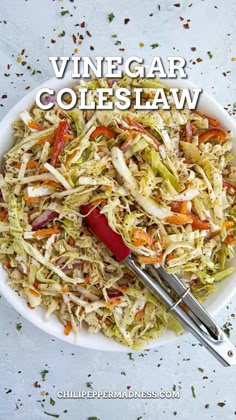 Vinegar coleslaw looking extremely inviting and delicious. Recipe For Coleslaw, Vinegar Based Coleslaw, Coleslaw No Mayo, Vinegar Coleslaw Recipe