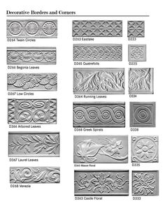 decorative borders and corners in various styles, sizes and colors are shown on this page