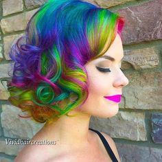 July Hairstyles, Neon Hair Color, Rainbow Hair Color, Neon Hair, Multicolored Hair, Bright Hair, Funky Hairstyles, Unicorn Hair