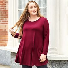 Product Details: Gentle Touching Plus Size Women's Tops - Larace women long sleeve shirts, made of skin-friendly rayon fabric, soft, lightweight, and stretchy fabric offer gentle touching. No see-through, no shrinking, no pilling, and no fading Women's Long Sleeve Tops - Long sleeve plus size tops for women, the basic crew neck style for daily wear and maternity shirt, any casual/working occasion or maternity. Plus size tunics for women fit Spring, Fall and as a basic layering top in Winter. Size Chart Reference: Small/ US 4-6, Medium/US 8-10, Large/US 12-14, X-Large/US 16-18, 2X-Large/US 20-22, 3X-Large/US 24, 4X-Large/US 26, 5X-Large/US 28, 6X-Large/US 30,Model wearing size:1X US Size Reference: Note1: Please check the size chart above before ordering. Note2: Please allow 0.5-1 inch erro Casual Long Sleeve Burgundy Blouse, Red Long Sleeve Solid Color Top, Plus Size Tunics For Women, Maternity Plus Size, Plus Size Tunics, Tunics For Women, Red Long Sleeve Top, Fitted Tunic Tops, Sheer Chiffon Blouse