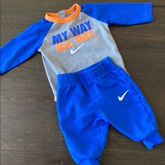 Never Worn! Nike Blue Playtime Sets, Nike Sporty Sets For Playtime, Nike Long Sleeve Blue Set, Casual Gray Playtime Sets, Sporty Blue Sets For Playtime, 2 Piece Outfit, Nike Blue, Kids Nike, Matching Sets