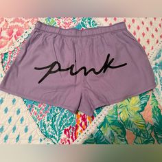 Comes From A Smoke/Pet Free Home **Bundling Discount Available** Pink Letter Print Bottoms For Leisure, Summer Cotton Bottoms With Letter Print, Letter Print Beach Bottoms, Vacation Cotton Bottoms With Letter Print, Cotton Bottoms With Letter Print For Vacation, Vacation Bottoms With Letter Print, Pink Pajama Shorts For Leisure In Spring, Pink Casual Pajama Shorts For Leisure, Casual Pink Pajama Shorts For Leisure