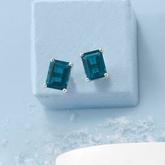 Ross-Simons - 3.00 ct. t. w. London Blue Topaz Stud Earrings in Sterling Silver. An oh-so-stylish look showcasing 3.00 ct. t. w. emerald-cut London blue topaz gems in a polished sterling silver setting. Add a pop of color to your everyday attire wearing these refined stud earrings! Post/clutch, London blue topaz stud earrings. Blue Topaz birthstones are the perfect gift for December birthdays. London Blue Topaz Earrings, Blue Topaz Pendant Necklace, Byzantine Necklace, Emerald Earrings Drop, Opal Drop Earrings, Topaz Birthstone, Sapphire Necklace Pendants, Seashell Pendants, Emerald Earrings Studs