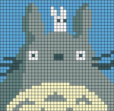 a pixellated image of a totoro with blue sky in the background