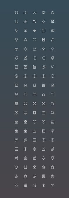 a large set of different type of symbols on a black background, all in white