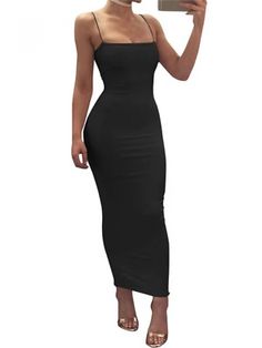 Top Rated Women Casual Spaghetti Strap Slim Long Dress Summer Bodycon Backless Sleeveless , Womens Dresses Summer Dress Bodycon, Black Body Dress, Skimpy Dresses, Tight Long Dress, Long Tight Dress, Long Tight Dresses, Black Slim Dress, Slim Long Dress, Hoco Ideas