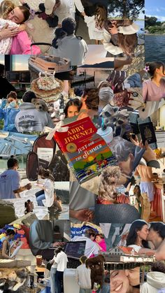 collage of many different people and books