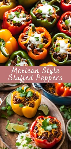 mexican style stuffed peppers on a wooden cutting board