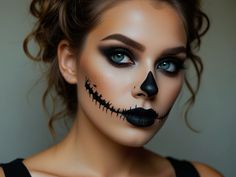 “Add some sparkle to your Halloween with this glitter skull makeup. A perfect blend of creepy and glam, this look will stand out in any crowd.” Skeleton Glam Makeup, Skeleton Makeup Women, Halloween Makeup Women, Halloween Wedding Makeup, Glitter Skull Makeup, Glam Skeleton Makeup, Pretty Skeleton Makeup, Ghost Makeup