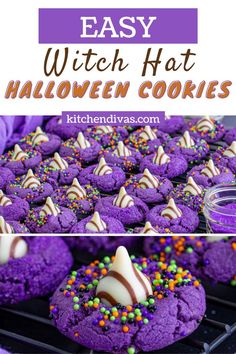 purple halloween cookies with white chocolate and sprinkles