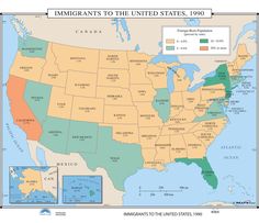 Kappa Map Group  064 Immigrants To The United States 1990 Gardening Zone Map, Planting Zones Map, Classroom Map, American History Timeline, National Geographic Maps, Detailed World Map, History Wall, Underground Bunker, History Curriculum