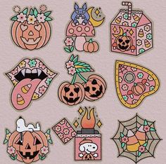 halloween stickers on a pink background