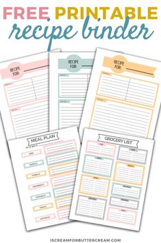 three printable recipe binders with the text free printable recipe binder