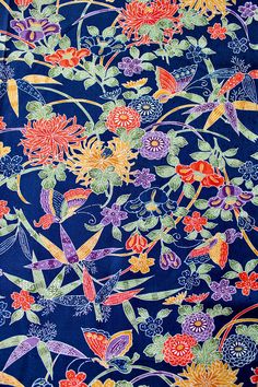 Vintage kimono silk fabric, navy blue floral butterfly flower print, traditional floral pattern. Very beautiful. Great for fashion, craft, sewing and home decor projects (dresses, cushions, patchwork, roman blinds etc.) MEASUREMENTS: 37 cm (14.8 inch) x 1 yards (36 inch) MATERIAL: 100% Silk  CONDITION: vintage but excellent. All kimono fabrics are originally made in Japan.  COLOR: All my pictures are taken with natural light, please refer to the photos and video for best idea of the actual color. SHIPPING: Fast ships from USA. If you are buying multiple pieces, please message me I'll give you a better price on shipping. Please note that vintage kimono fabrics are not always flawless and might have some blemishes (I will try my best to note them in the description if I find any). If you hav Traditional Blue Floral Print Fabric, Traditional Floral Print Patterned Fabric, Traditional Patterned Fabric With Floral Print, Sewing Kimono, Vintage Kimono Fabric, Japan Color, Fabric Navy, Craft Sewing, Floral Butterfly