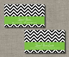 two business cards with black and white chevrons, one green stripe on the bottom