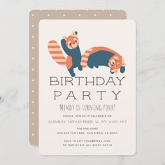 a birthday party card with two panda bears