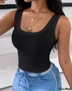 Olivia Mark - Sleeveless Ribbed Scoop Neck Cami Tank Top Outfits For Short Women Curvy, Outfits For Short Women, Outfits Baggy, Winter Outfits Aesthetic, Womens Camisoles, Ribbed Tank Top, Top Tank, Ribbed Top, Ribbed Tank