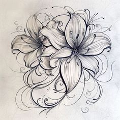 a drawing of a flower with swirls on it