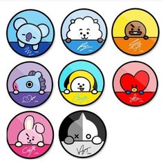 the bt's stickers are all different colors and sizes, including one with a bear