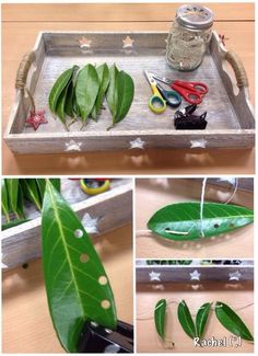 the process of making leaves with scissors and glue