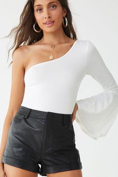 One-Shoulder Trumpet Sleeve Bodysuit | Forever 21 Trumpet Sleeve, Casual Skirt, Women Dress, Designer Wedding Dresses, Skirt Outfits