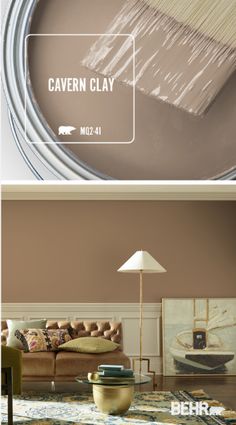 two pictures showing the same paint color in different rooms, one is brown and the other is beige