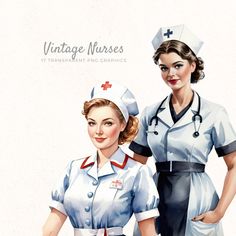 two women in nurses uniforms standing next to each other with the caption vintage nurses