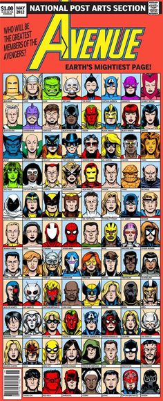 an image of the avengers poster with many different faces and expressions on it's front cover