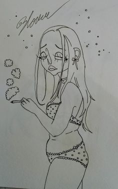 a drawing of a girl with flowers in her hand and the word'flower'written on it