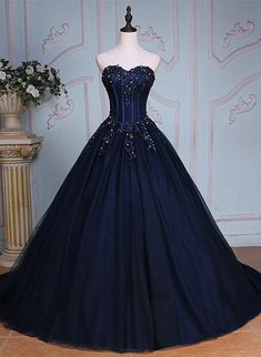 Custom size and custom color are available, there is no extra payment for custom size or custom color. Product Information: Dress Number: #65TR, Material: Tulle, Silhouette: Ball Gown Color: Blue, Hemline: Floor Length, Back Details: Lace-up Delivery times: Processing time: 2-3 weeksShipping time: 3-5 working days Rush Order Rush order service is available, For rush order, you can receive your order in 2 weeks. Custom Measurements For custom size, please leave us the following measurements in th Navy Blue Quinceanera Dresses, Party Dress Blue, डिजाइनर कपड़े, Prom Dress Pictures, Quinceanera Dresses Blue, Long Party Dress, Navy Blue Bridesmaid Dresses, Blue Corset, Blue Ball Gowns