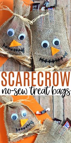 scarecrow no - sew treat bags made from burlocks and twine