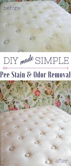 the before and after image shows how to make a diy made simple pro stain & odor removal mattress