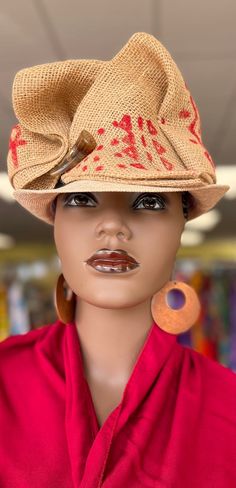 Adjustable Red Bohemian Bucket Hat, Artistic Brown Hat With Curved Brim, Artsy Hat With Curved Brim, Handmade Adjustable Cloche Cap, Artistic Brown Hat With Short Brim, Artistic Brown Brimmed Hat, Unique Adjustable Cap, Artsy Adjustable Hat With Curved Brim, Unique Adjustable Brimmed Mini Hat