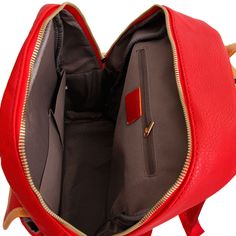 Red Vegan Leather Backpack Featuring Red and White Stripe Bottom Detailing. Main Zipper Closure. Features Front Flap and Snap Pouch Pocket and 2 Side Pockets. Adjustable Shoulder Straps. Top Carry Handle. Gender: Women Luxury Everyday Red Backpack, Luxury Red Leather Backpack With Adjustable Strap, Cheap Sporty Red Bags, Affordable Red Crossbody Shoulder Bag, Cheap Red Bags With Adjustable Strap, Luxury Red Backpack For School, Affordable Red Trendy Backpack, Luxury Red Backpack With Adjustable Strap, Cheap Red Everyday Satchel