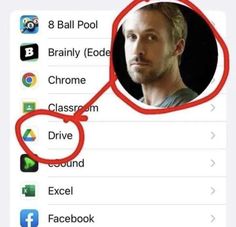 an image of a man's face with the caption that reads, 8 ball pool brainly edded chrome classroom drive round excel