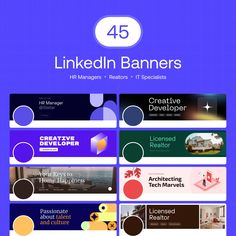 an image of linkedin banners with different colors and shapes on them, including the words linked