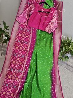 Jute Dupion Silk Bhandini Saree - Benarasi Blouse – VAVS WOMENS STOP Green Cotton Silk Blouse With Dupatta, Traditional Straight Kurta Blouse For Festive Occasions, Festive Straight Kurta Blouse With Cutdana, Banarasi Silk Blouse Piece With Dupatta, Banarasi Silk Blouse Piece With Dupatta And Long Sleeves, Banarasi Silk Blouse With Dupatta, Long Sleeve Banarasi Silk Blouse For Eid, Designer Long Sleeve Blouse With Dupatta, Traditional Designer Wear Blouse In Straight Kurta Style