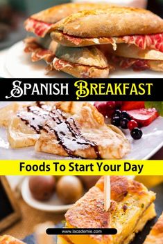 breakfast foods to start your day in spanish and english with pictures of different types of food